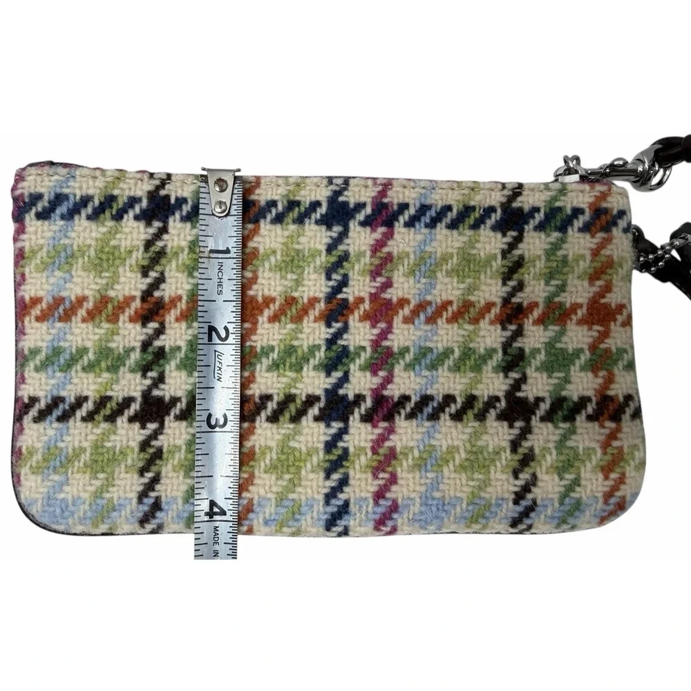 VTG Coach Tattersall Houndstooth Wool Tweed Wristlet Multicolor Leather Trim Bag
